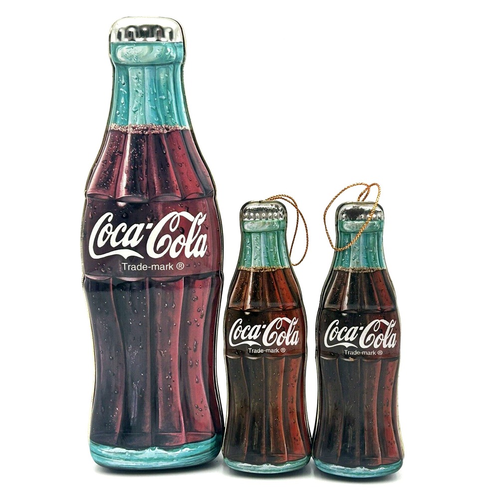 Vintage Coca Cola Bottle Tin Collectibles Lot 2 Ornaments 1 Large Tin 1996